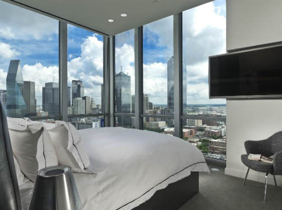large penthouse with view and tv in room